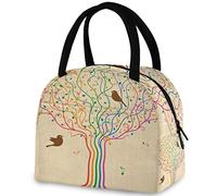 DJNGN Colorful Musical Tree Birds Insulated Lunch Tote Bag, Reusable Multi-Pocket Container Cooler Bag for Women&Men School Work Picnic Outdoor Travel