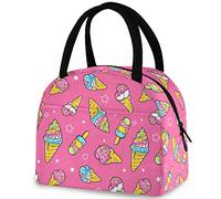 DJNGN Colors Cute Summer Ice Cream Reusable Lunch Tote Bag with Front Pocket Zipper Closure Insulated Thermal Cooler Container Bag for School Work Picnic Travel Fishing Beach