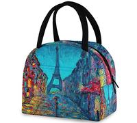 DJNGN Colors Paris Street Eiffel Tower Painting Insulated Lunch Bag, Reusable Multi-Pocket Handle Container Cooler Tote Bag for Women&Men School Work Picnic Outdoor Travel