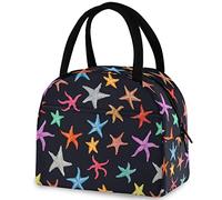 DJNGN Colors Starfish Floral Reusable Lunch Tote Bag with Front Pocket Zipper Closure Insulated Thermal Cooler Container Bag for School Work Picnic Travel Fishing Beach