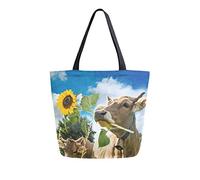 DJNGN Cow Sunflower Reusable Grocery Shopping Bag Heavy Duty Canvas Tote Bag Large Collapsible Washable Handbag Shoulder for Women