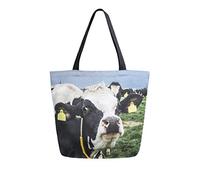 DJNGN Cow With A Cute Funny Face On The Field Canvas Tote Bag Tote Carrying Bag Shoulder Bag for Shopping Travel bag Reusable Grocery Bags