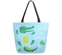 DJNGN Crocodile Let's Go Summer Reusable Grocery Shopping Bag Canvas Tote Bag Large Collapsible Washable Handbag Shoulder for Women