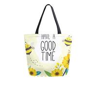 DJNGN Cute Bee On The Sunflower Garden Canvas Tote Bag Reusable Grocery Bags Tote Carrying Bag with Handles