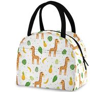 DJNGN Cute Cartoon Giraffe Leaves Reusable Lunch Tote Bag with Front Pocket Insulated Thermal Zipper Closure Cooler Container Bag for School Work Picnic Travel Fishing Beach