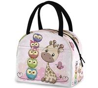 DJNGN Cute Cartoon Giraffe Owls Butterfly Reusable Lunch Tote Bag, Insulated Thermal Cooler Container Bag for Back to School Work Picnic Travel Fishing Beach