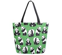 DJNGN Cute Cartoon Pandas Pattern Extra Large Market Beach Travel Reusable Grocery Shopping Tote Bag School Portable Storage HandBag,Green