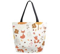 DJNGN Cute Fox Squirrel Floral Pattern Extra Large Canvas Beach Travel Reusable Grocery Shopping Tote Bag Foldable Handbag Portable Storage HandBags