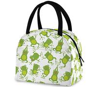 DJNGN Cute Green Frog Floral Reusable Lunch Tote Bag, Insulated Thermal Cooler Container Bag for Back to School Work Picnic Travel Fishing Beach