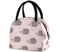 DJNGN Cute Hedgehog Dots Pink Floral Insulated Lunch Bag, Reusable Multi-Pocket Container Handle Cooler Tote Bag for Women&Men School Work Picnic Outdoor Travel