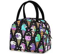 DJNGN Cute Ice Cream Cones Reusable Lunch Tote Bag with Front Pocket Zipper Closure Insulated Thermal Cooler Container Bag for School Work Picnic Travel Fishing Beach