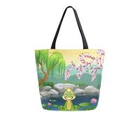 DJNGN Cute Little Frog Canvas Tote Bag Reusable Grocery Bags Tote Carrying Bag with Handles