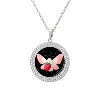 DJNGN Cute Moth with A Strawberry Women's Pendant Necklace Gold Silver Charm Picture Necklaces Circle Jewelry