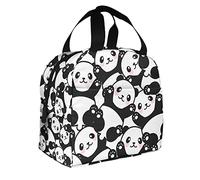 DJNGN Cute Panda Pattern Durable Lunch Box Lovely Pet Cartoon Animal Bear Zoo Wild Funny Modern Art Texture Reusable Lunch Bag for Day Trips Beaches Sports