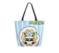 DJNGN Cute Panda With Tropical Palm Leaves On Stripe Canvas Tote Bag Tote Carrying Bag Shoulder Bag for Shopping Travel bag Reusable Grocery Bags