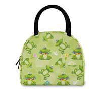 DJNGN Cute Pond Frog Dragonfly Butterfly Reusable Lunch Tote Bag with Front Pocket Zipper Closure Insulated Thermal Cooler Container Bag Work Picnic Travel Beach Fishing