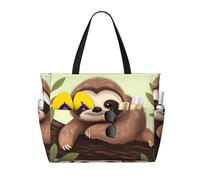 DJNGN Cute Sloth Beach Bags For Women Large Waterproof Sandproof Beach Tote Bag Pool Bag Lightweight Zipper Carry On Bags For Gym Travel Vocation