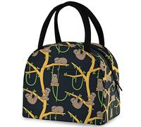 DJNGN Cute Sloth on Tropical Trees Reusable Lunch Hand Bag with Front Pocket Insulated Thermal Zipper Closure Cooler Container Bag for School Work Picnic Travel Fishing Beach