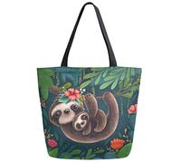 DJNGN Cute Tree Branch Two Slothes Extra Large Canvas Shoulder Tote Top Storage Handle Bag for School Gym Beach Weekender Travel Reusable Grocery Shopping