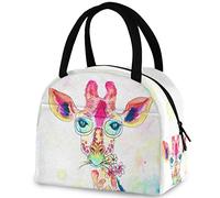 DJNGN Cute Watercolor Giraffe Colorful Lunch Tote Bag with Front Pocket Reusable Insulated Thermal Zipper Closure Cooler Container Bag for School Work Picnic Travel Fishing Beach