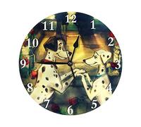 DJNGN Dalmatian Pattern Round Wall Clock, 10 Inch Battery Operated Silent Decorative Wall Clock for Office Living Room Home