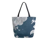 DJNGN Dark Flower Pattern Canvas Tote Bag Reusable Grocery Bags Tote Carrying Bag with Handles