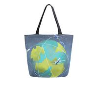 DJNGN Earth Planet With Airplanes Around Canvas Tote Bag Reusable Grocery Bags Tote Carrying Bag with Handles