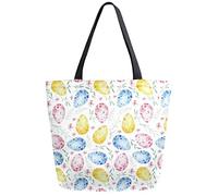 DJNGN Easter Egg Floral Reusable Grocery Shopping Bag Canvas Tote Bag Large Collapsible Washable Handbag Shoulder for Women
