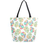 DJNGN Easter Egg Flowers Reusable Grocery Shopping Bag Canvas Tote Bag Large Collapsible Washable Handbag Shoulder for Women