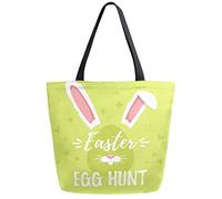 DJNGN Easter Egg Hunt Reusable Grocery Shopping Bag Canvas Tote Bag Large Collapsible Washable Handbag Shoulder for Women