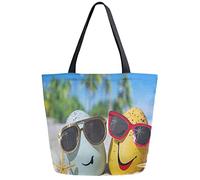 DJNGN Easter Egg on The Beach Reusable Grocery Shopping Bag Canvas Tote Bag Large Collapsible Washable Handbag Shoulder for Women