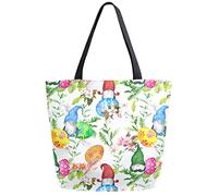 DJNGN Easter Gnome Egg Reusable Grocery Shopping Bag Canvas Tote Bag Large Collapsible Washable Handbag Shoulder for Women