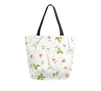 DJNGN Eiffel Tower Paris Rose Flower Floral Canvas Tote Bag Reusable Grocery Bags Tote Carrying Bag with Handles