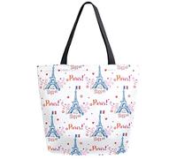 DJNGN Eiffel Tower Reusable Grocery Shopping Bag Canvas Tote Bag Large Collapsible Washable Handbag Shoulder for Women