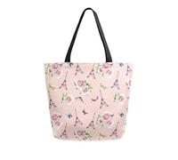 DJNGN Eiffel Tower Rose Flower Butterfly Floral Canvas Tote Bag Reusable Grocery Bags Tote Carrying Bag with Handles
