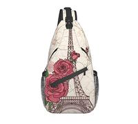 DJNGN Eiffel Tower Rose Flower Crossbody Chest Bag, Shoulder Bag, Weekend Outdoor Hiking Backpack, Suitable For Men And Women