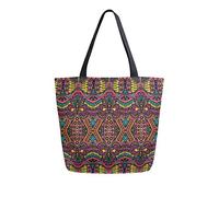 DJNGN Ethnic Abstract Festive Geometric Pattern Canvas Tote Bag Reusable Grocery Bags Tote Carrying Bag with Handles