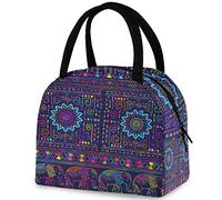 DJNGN Ethnic Colorful Ethnic Elephants Reusable Lunch Tote Bag with Front Pocket Zipper Closure Insulated Thermal Cooler Container Bag for Work Picnic Travel Beach Fishing