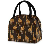 DJNGN Ethnic Ornamental Giraffe Reusable Lunch Tote Bag with Front Pocket Zipper Closure Insulated Thermal Cooler Container Bag for School Work Picnic Travel Fishing Beach
