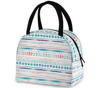DJNGN Ethnic Tribal Stripes Pattern Reusable Lunch Tote Bag with Front Pocket Zipper Closure Insulated Thermal Cooler Container Bag for Man Women Work Picnic Travel Beach Fishing