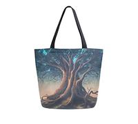 DJNGN Fairy Tree In Mystic Canvas Tote Bag Women Casual Shoulder Handbag Large Reusable Shopping Grocery Bag