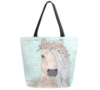 DJNGN Fairytale Beautiful Horse With Flowers Extra Large Canvas Shoulder Tote Top Storage Handle Bag for School Gym Beach Weekender Travel Reusable Grocery Shopping