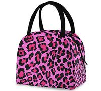 DJNGN Fashion Pink Leopard Print Insulated Lunch Bag, Reusable Multi-Pocket Container Handle Cooler Tote Bag for Women&Men School Work Picnic Outdoor Travel