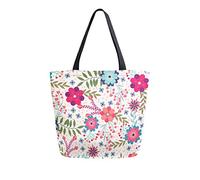 DJNGN Floral Colorful Canvas Tote Bag Reusable Grocery Bags Tote Carrying Bag with Handles