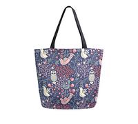 DJNGN Floral Pattern And Owl Canvas Tote Bag Reusable Grocery Bags Tote Carrying Bag with Handles