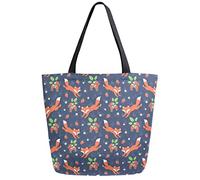 DJNGN Fox Strawberry Reusable Grocery Shopping Bag Canvas Tote Bag Large Collapsible Washable Handbag Shoulder for Women