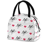 DJNGN French Bulldog Hearts Floral Insulated Lunch Bag, Reusable Multi-Pocket Handle Container Cooler Tote Bag for Women&Men School Work Picnic Outdoor Travel
