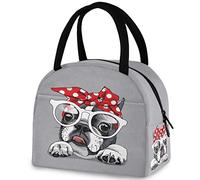 DJNGN French Bulldog in Headband Glasses Insulated Lunch Bag, Reusable Multi-Pocket Handle Container Cooler Tote Bag for Women&Men School Work Picnic Outdoor Travel