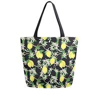 DJNGN Fresh Floral Lemon Tree Pattern Extra Large Canvas Beach Travel Reusable Grocery Shopping Tote Bag Portable Storage HandBag