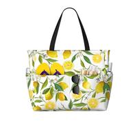 DJNGN Fresh Tropical Lemons Print Large Beach Bag Women Waterproofes Foldable Zipper Totes Bag for Travel Vacation